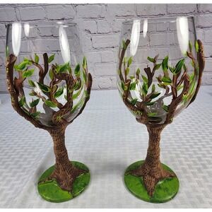 Unique Nature's Goddess Tree Of Life 3D & Hand Painted Wine Glass Stemware Cool!